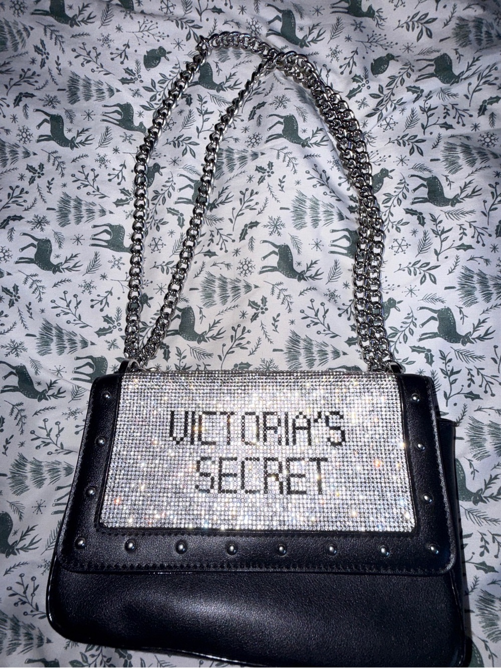 Victoria's Secret Black Shoulder Bag with Crystal Logo Flap